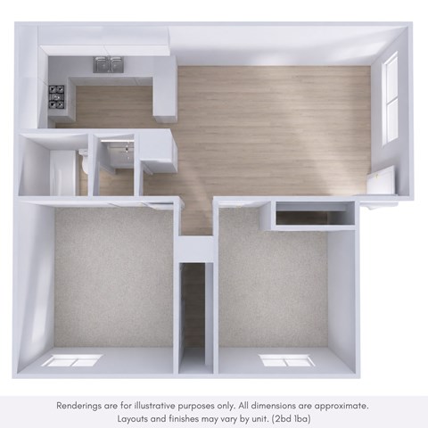 Floor plan for 2 beds, 1 bath, 800 sqft